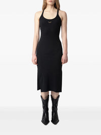 Fine-Ribbed Black Midi Dress