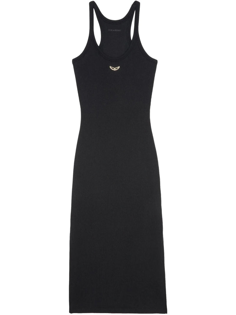 Fine-Ribbed Black Midi Dress