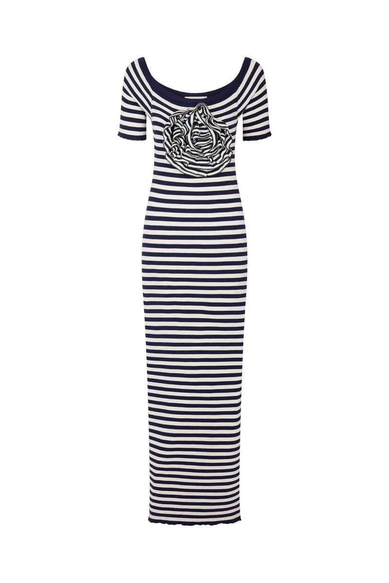 Striped Floral White/Blue Dress