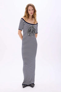 Striped Floral White/Blue Dress