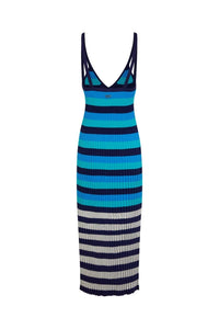 Striped Blue/Silver Maxi Dress