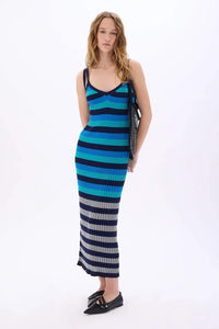 Striped Blue/Silver Maxi Dress