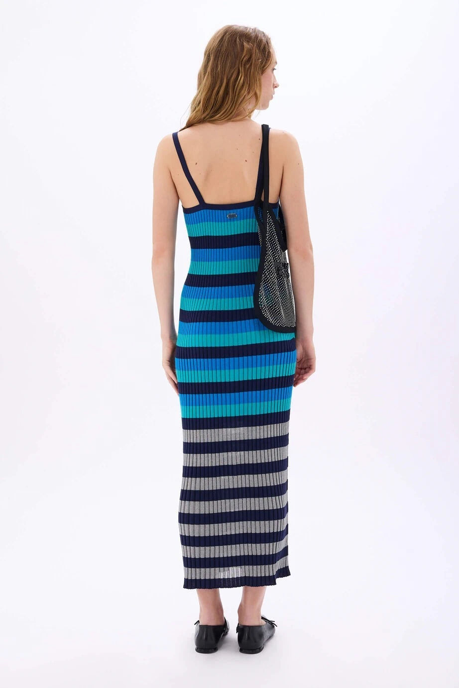 Striped Blue/Silver Maxi Dress