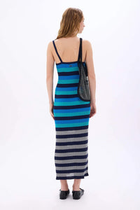 Striped Blue/Silver Maxi Dress