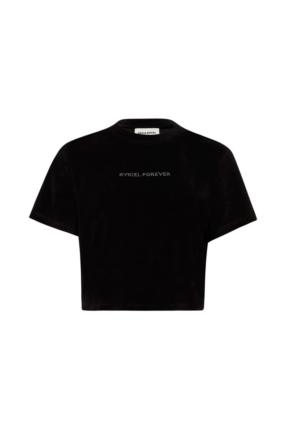 Cropped Velvet Rhinestone Black T-Shirt