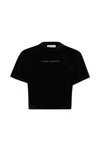 Cropped Velvet Rhinestone Black T-Shirt