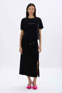 Cropped Velvet Rhinestone Black T-Shirt