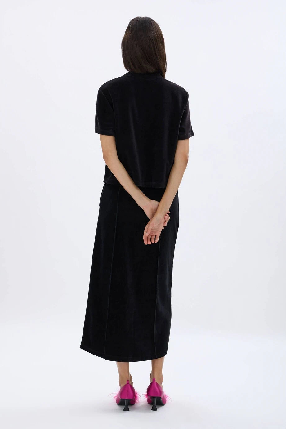 Cropped Velvet Rhinestone Black T-Shirt