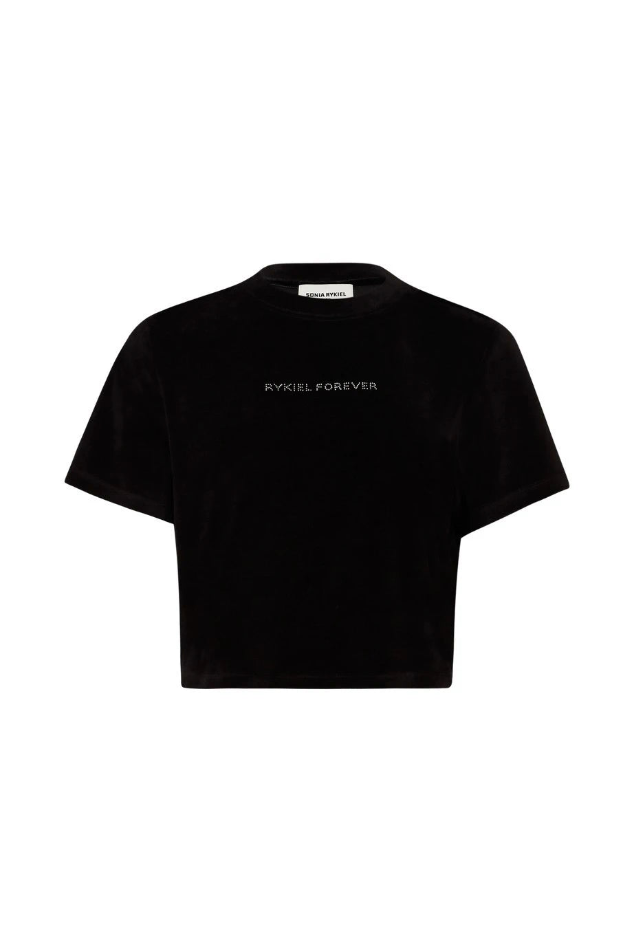 Cropped Velvet Rhinestone Black T-Shirt