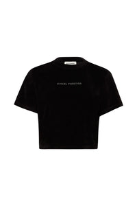Cropped Velvet Rhinestone Black T-Shirt