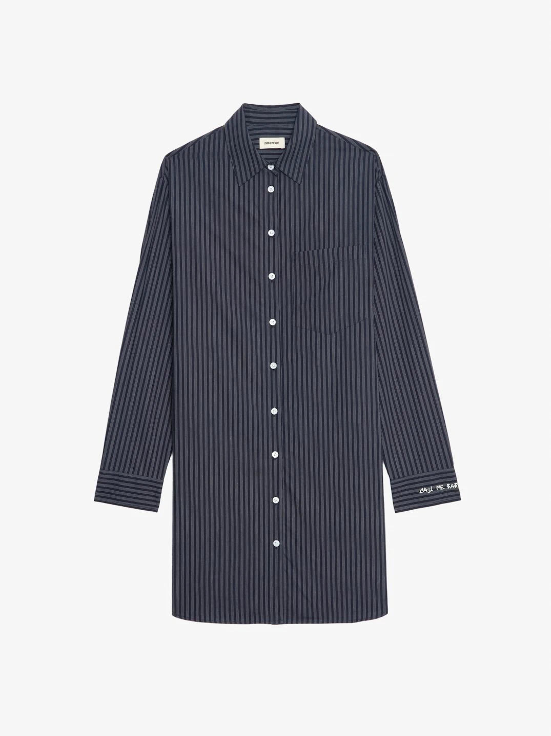 Striped Poplin Dark Blue Dress