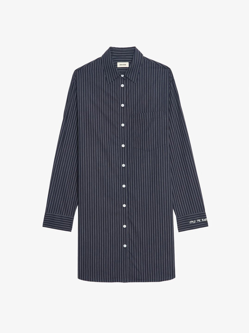 Striped Poplin Dark Blue Dress