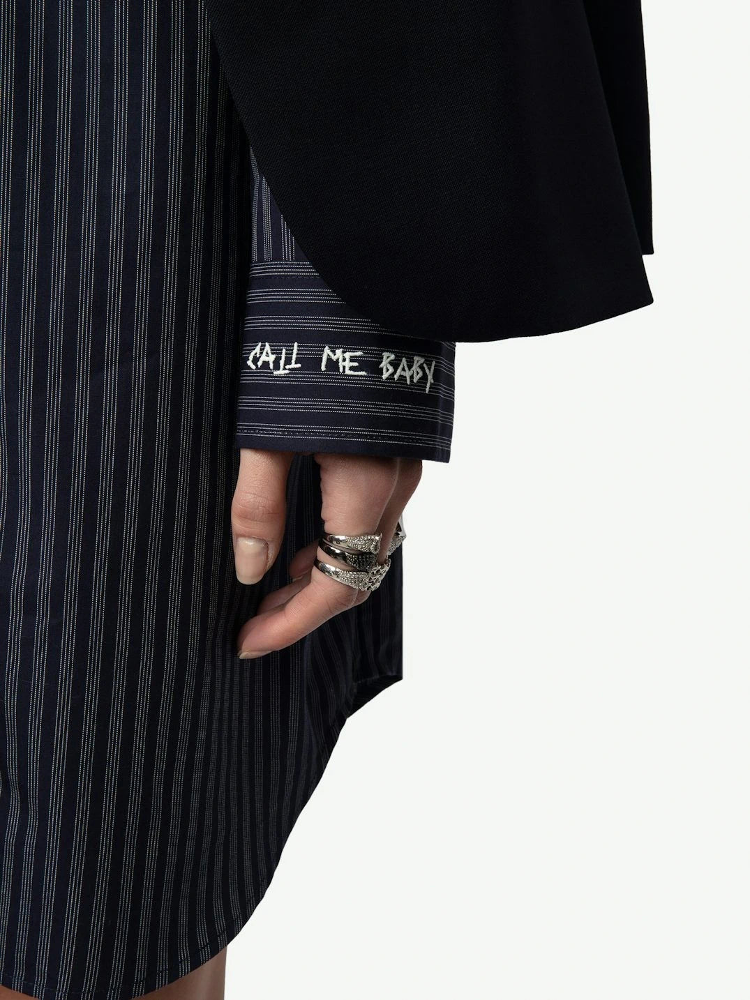 Striped Poplin Dark Blue Dress