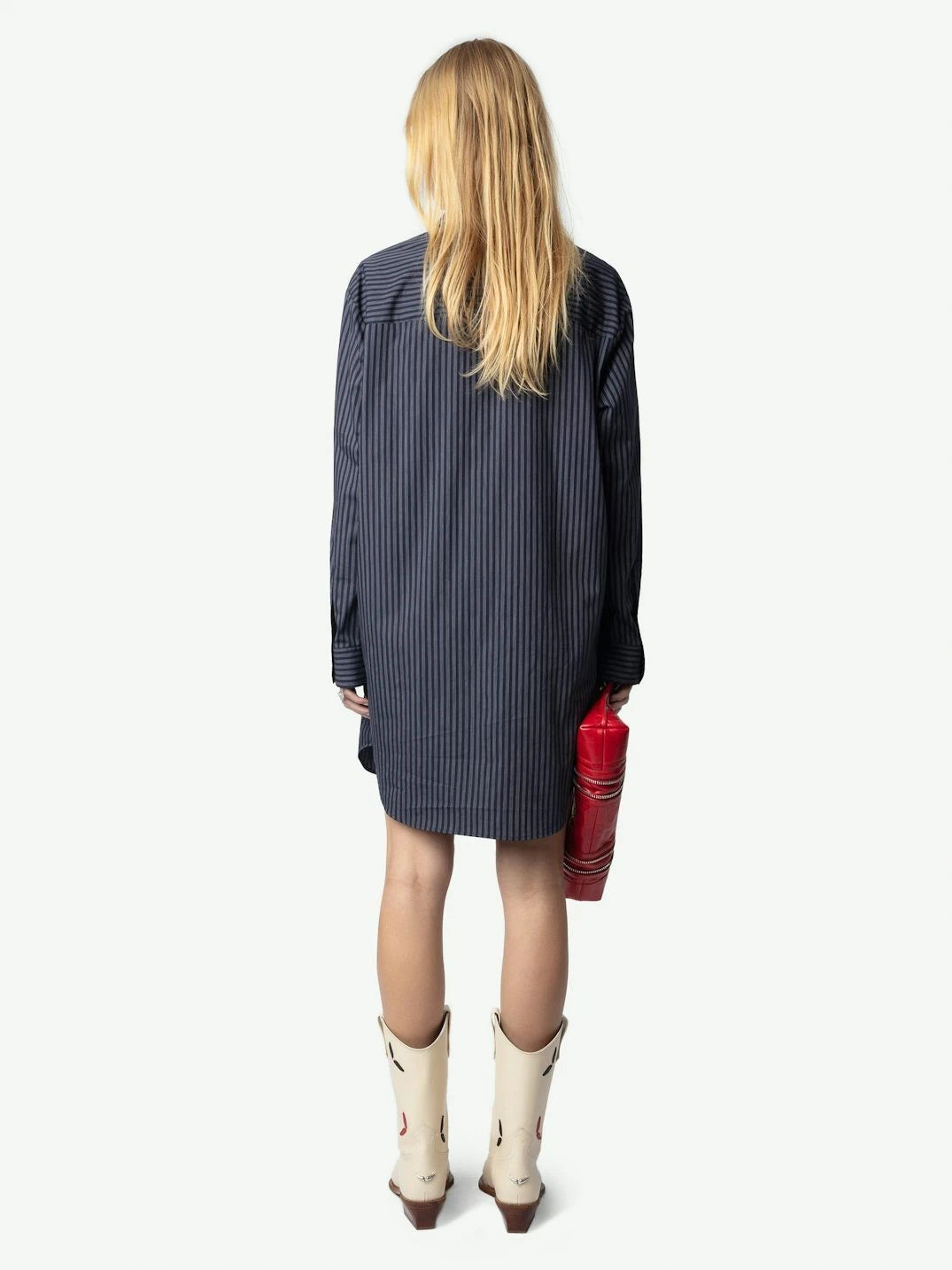 Striped Poplin Dark Blue Dress