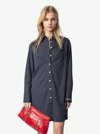 Striped Poplin Dark Blue Dress