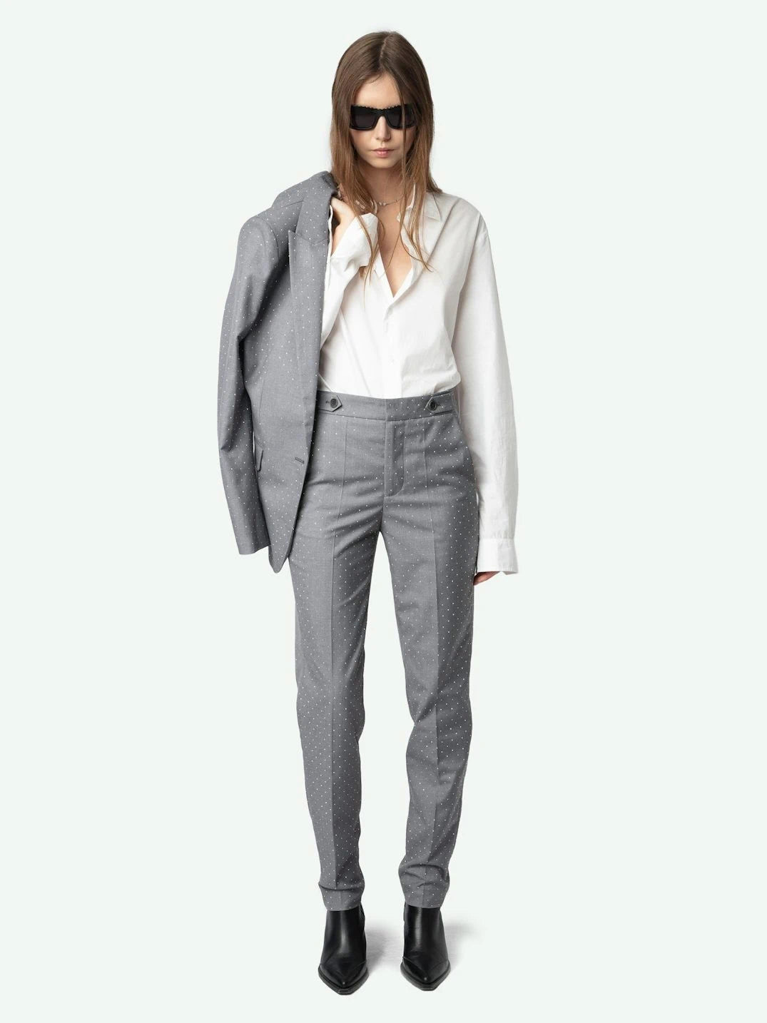 Tailored Rhinestone Grey Trousers