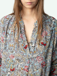 British Flowers Grey Blouse