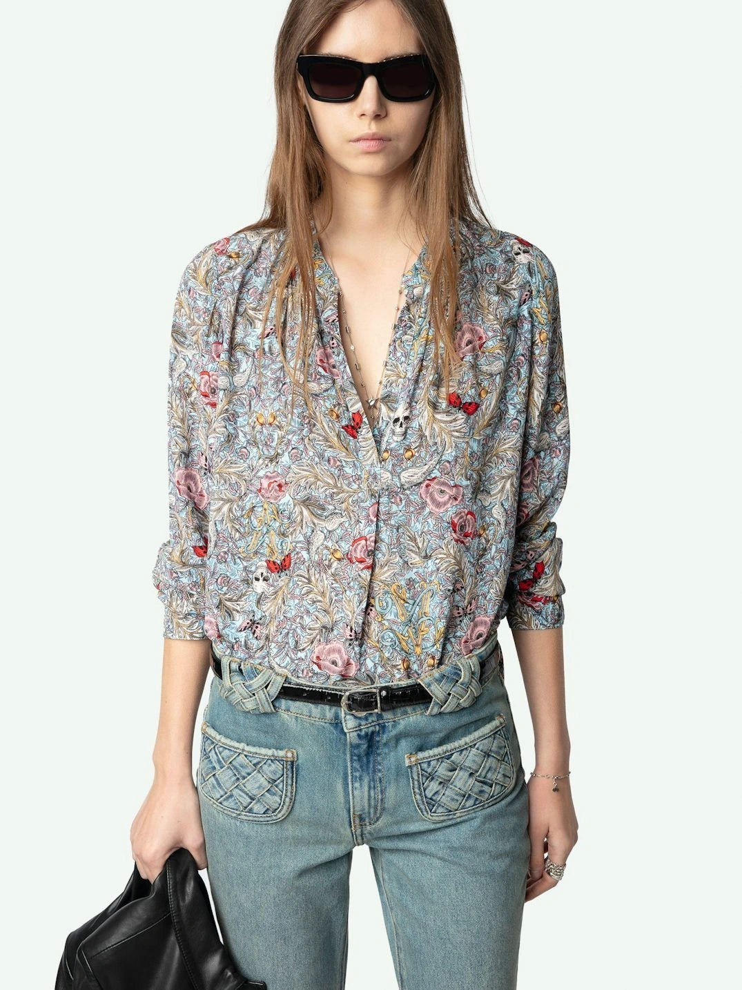 British Flowers Grey Blouse