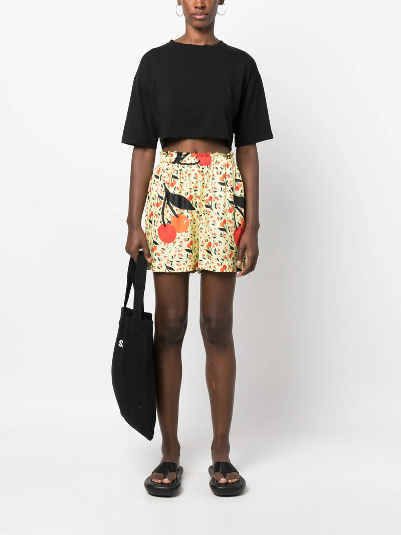 Cherry-Print Yellow Shorts