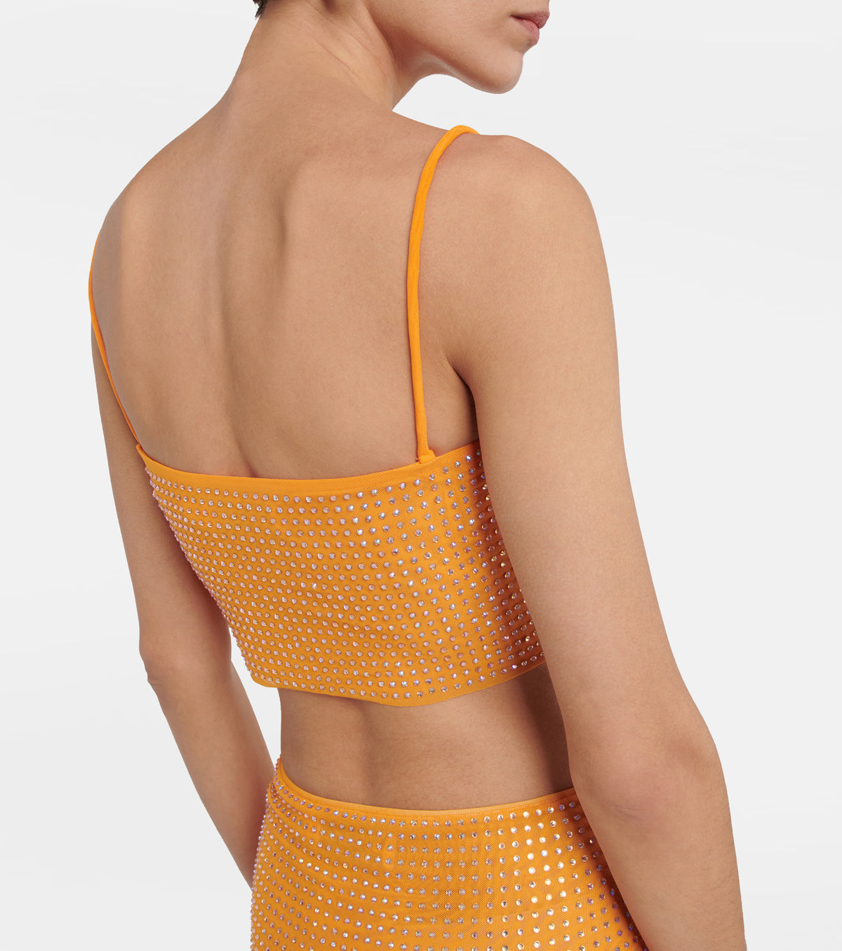 Crystal-Embellished Orange Crop Top