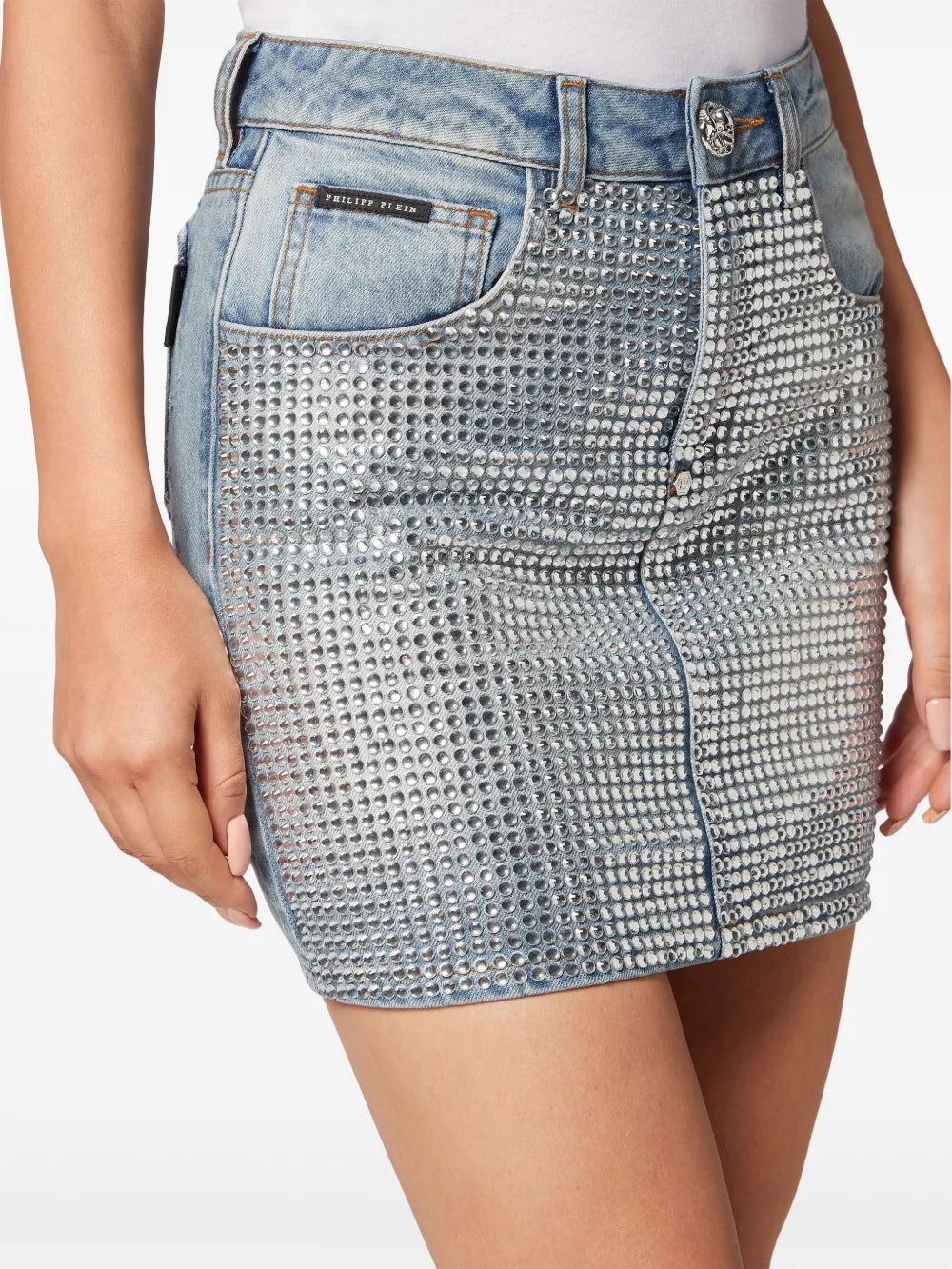 Crystal-Embellished Blue Miniskirt