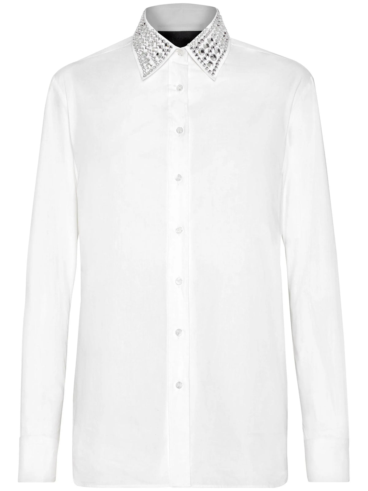 Crystal Embellished-Collar White Shirt