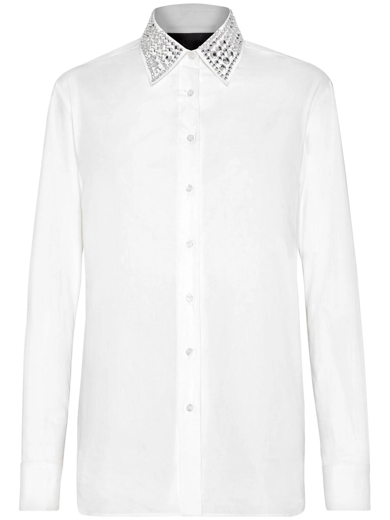 Crystal Embellished-Collar White Shirt