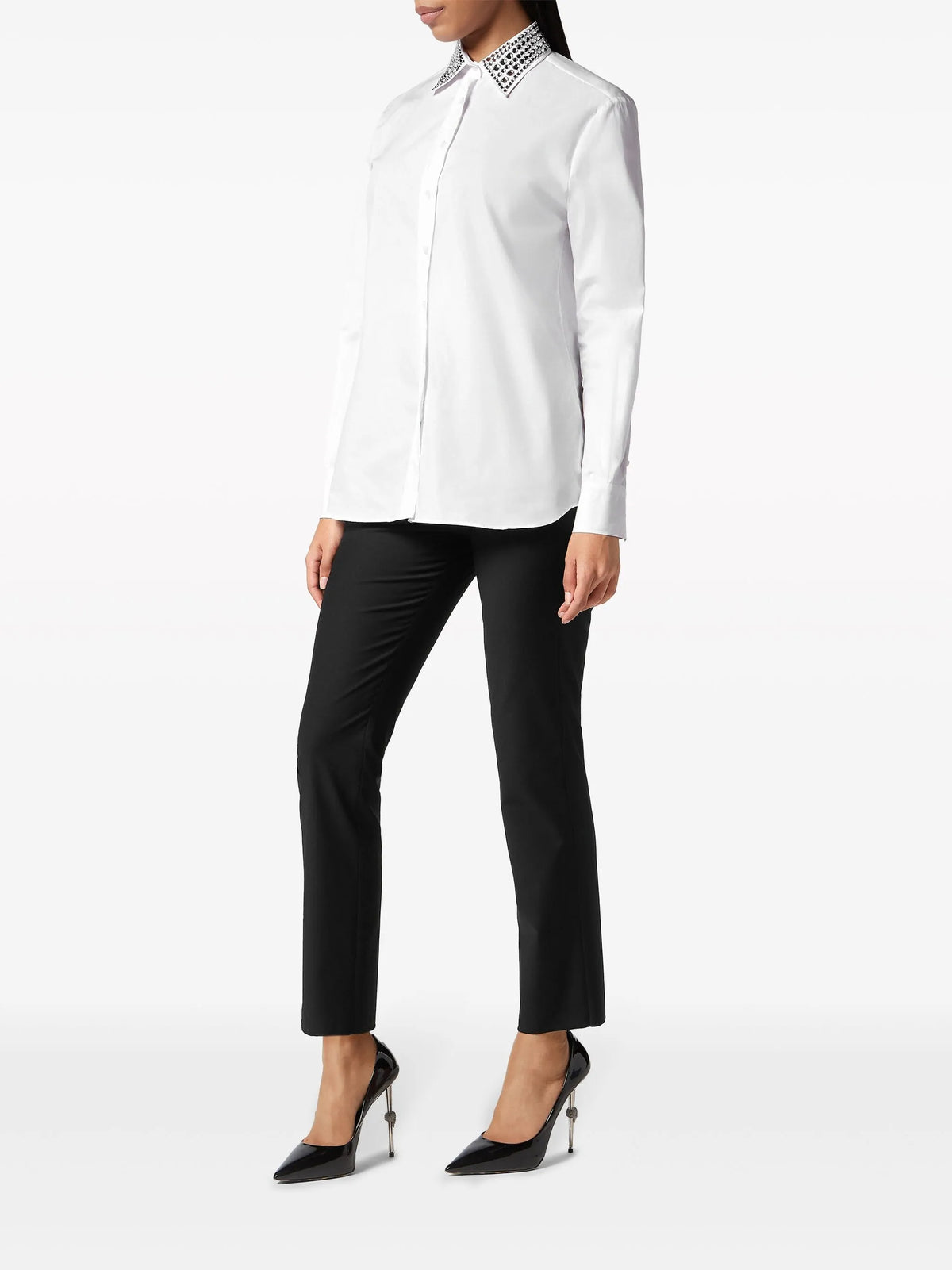 Crystal Embellished-Collar White Shirt