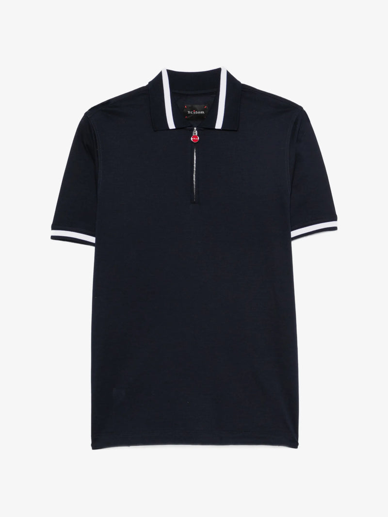 Fine-Ribbed Cotton Zip-Fastening Polo Shirt