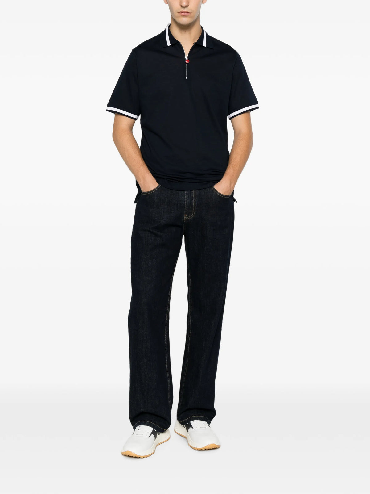 Fine-Ribbed Cotton Zip-Fastening Polo Shirt