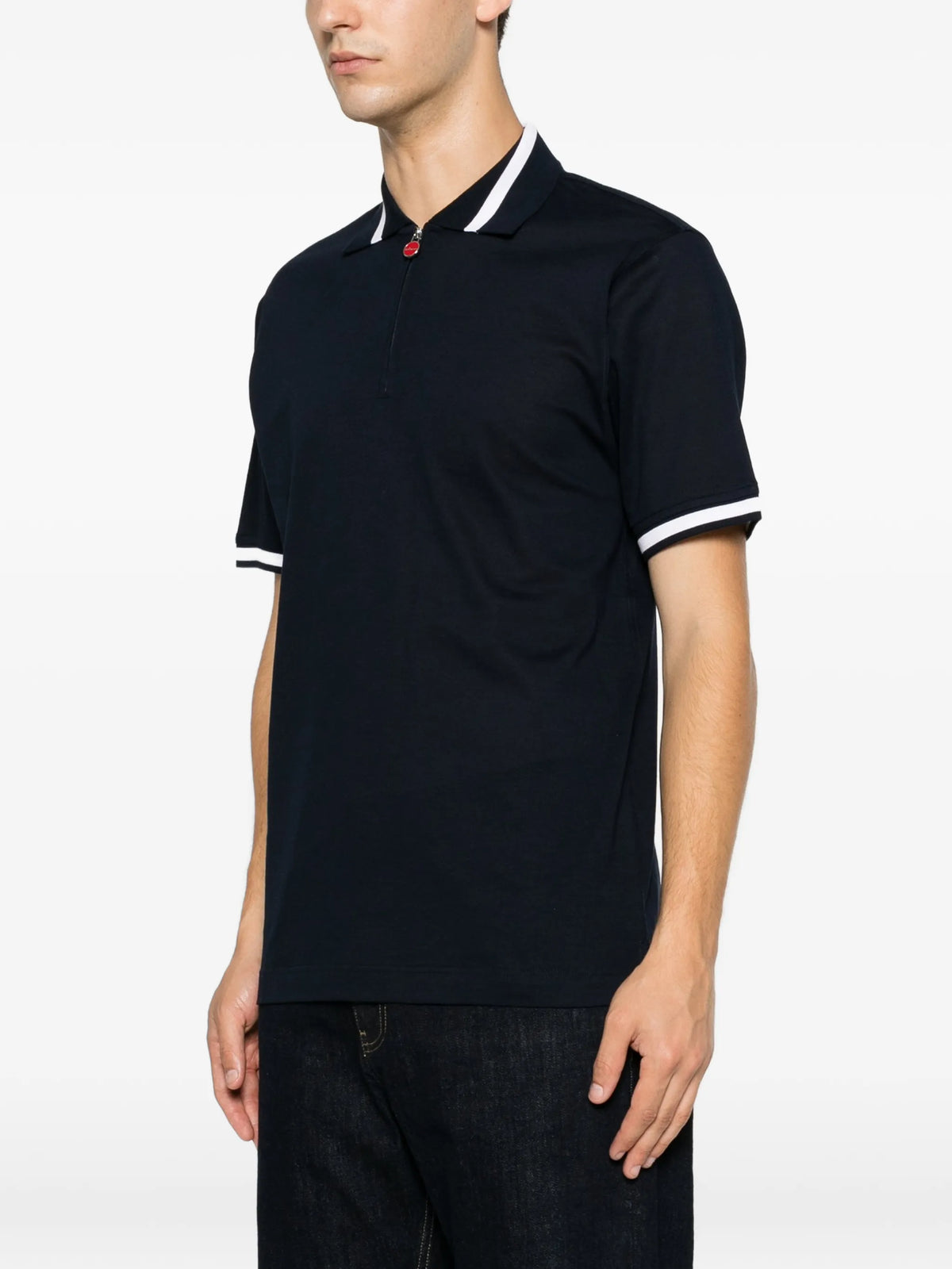 Fine-Ribbed Cotton Zip-Fastening Polo Shirt