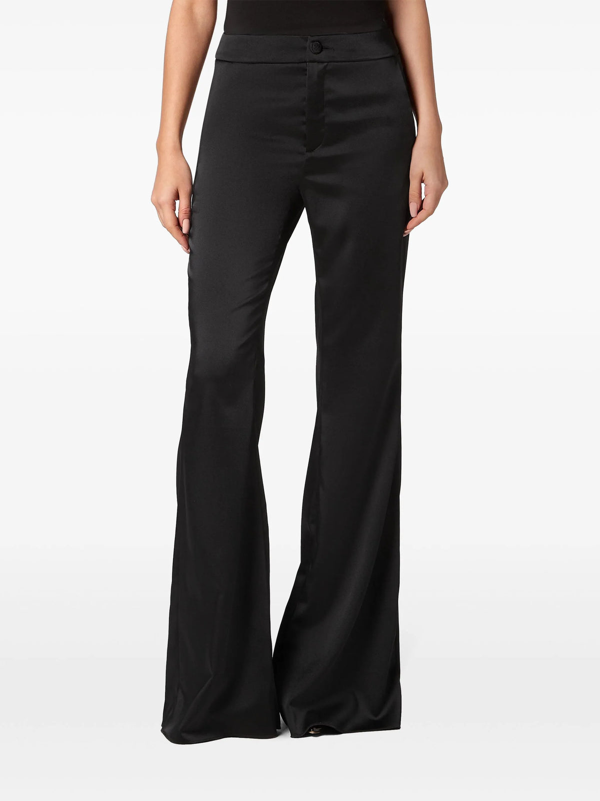 Flared Satin Black Trousers