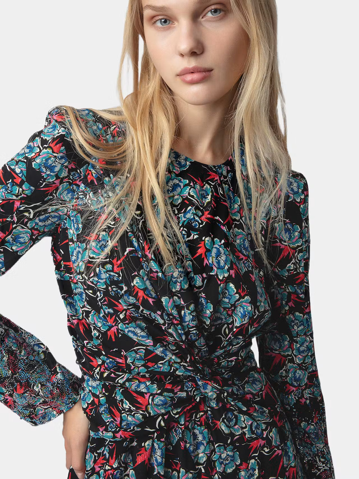 Floral-Print Black Minidress