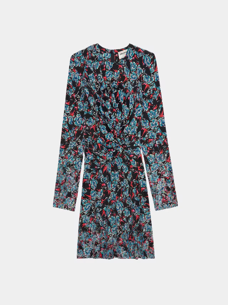 Floral-Print Black Minidress