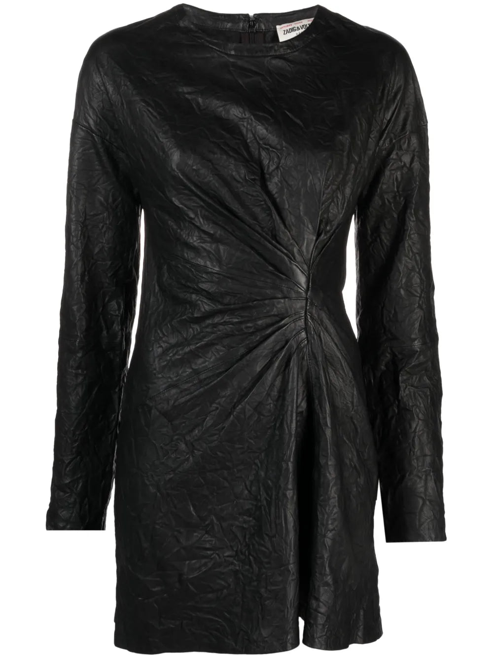 Gathered Leather Black Minidress
