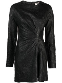 Gathered Leather Black Minidress
