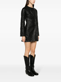 Gathered Leather Black Minidress