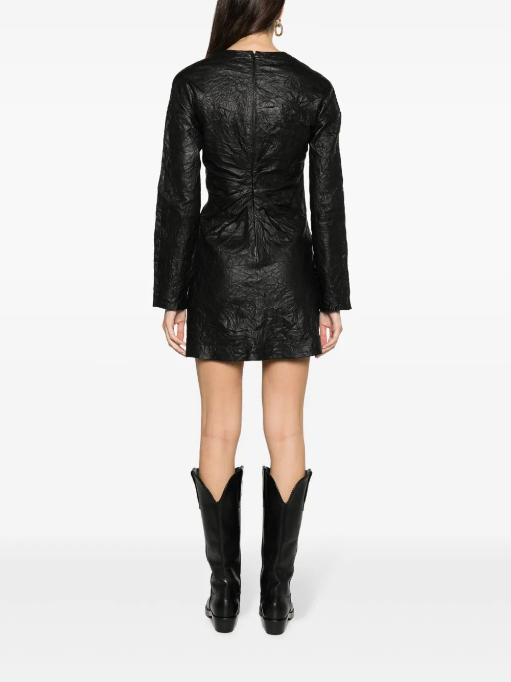 Gathered Leather Black Minidress