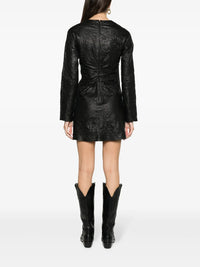 Gathered Leather Black Minidress