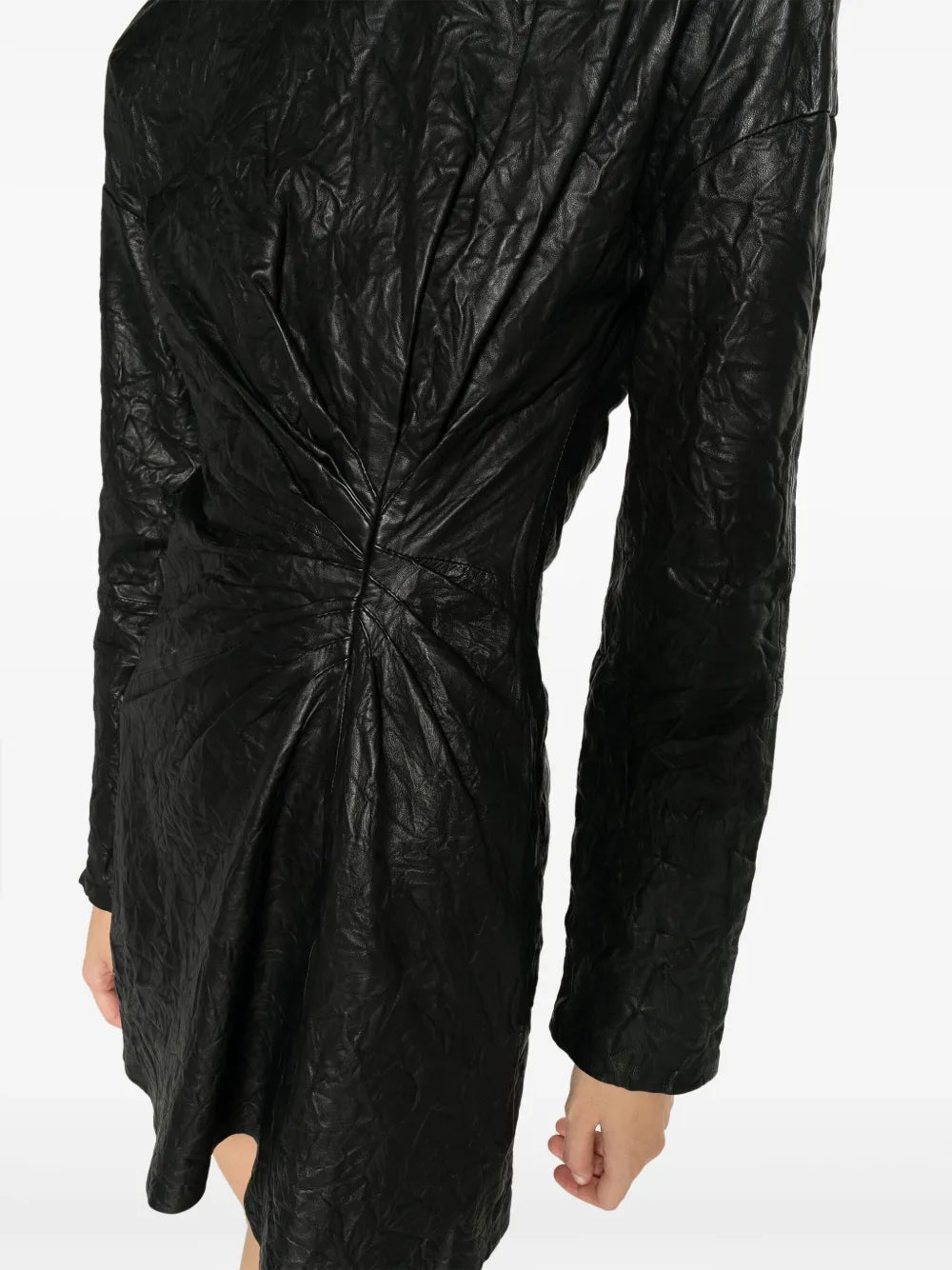 Gathered Leather Black Minidress