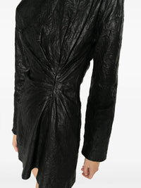 Gathered Leather Black Minidress