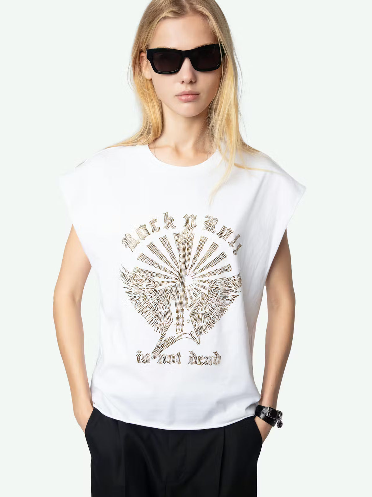 Guitar Wings Strass White Tshirt
