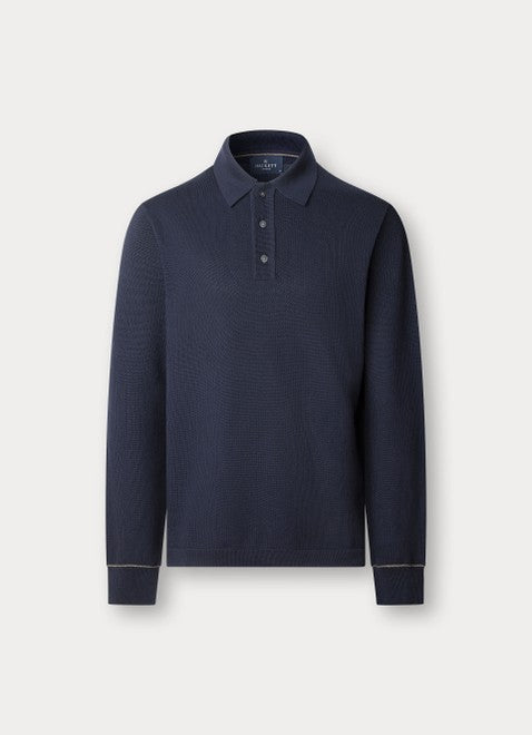 Cotton-Silk Long Sleeve Textured Knit Polo