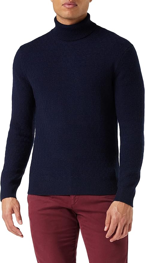H Stitch Roll Neck Navy Sweater