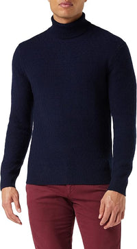 H Stitch Roll Neck Navy Sweater