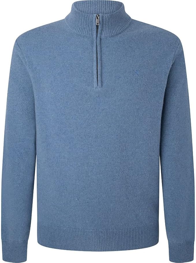 Lambswool Fzip Blue Knitwear