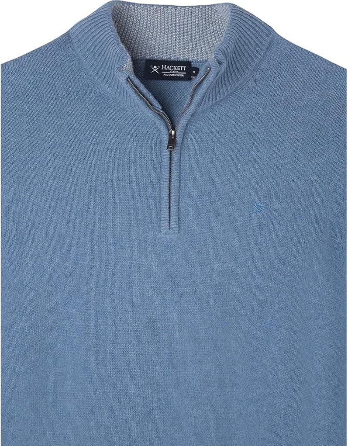 Lambswool Fzip Blue Knitwear