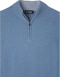 Lambswool Fzip Blue Knitwear
