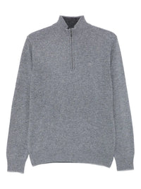 Lambswool Fzip Blue Knitwear