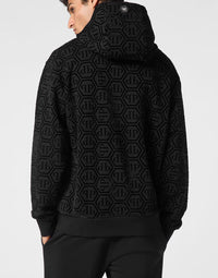 Logo-Flocked Black Hoodie